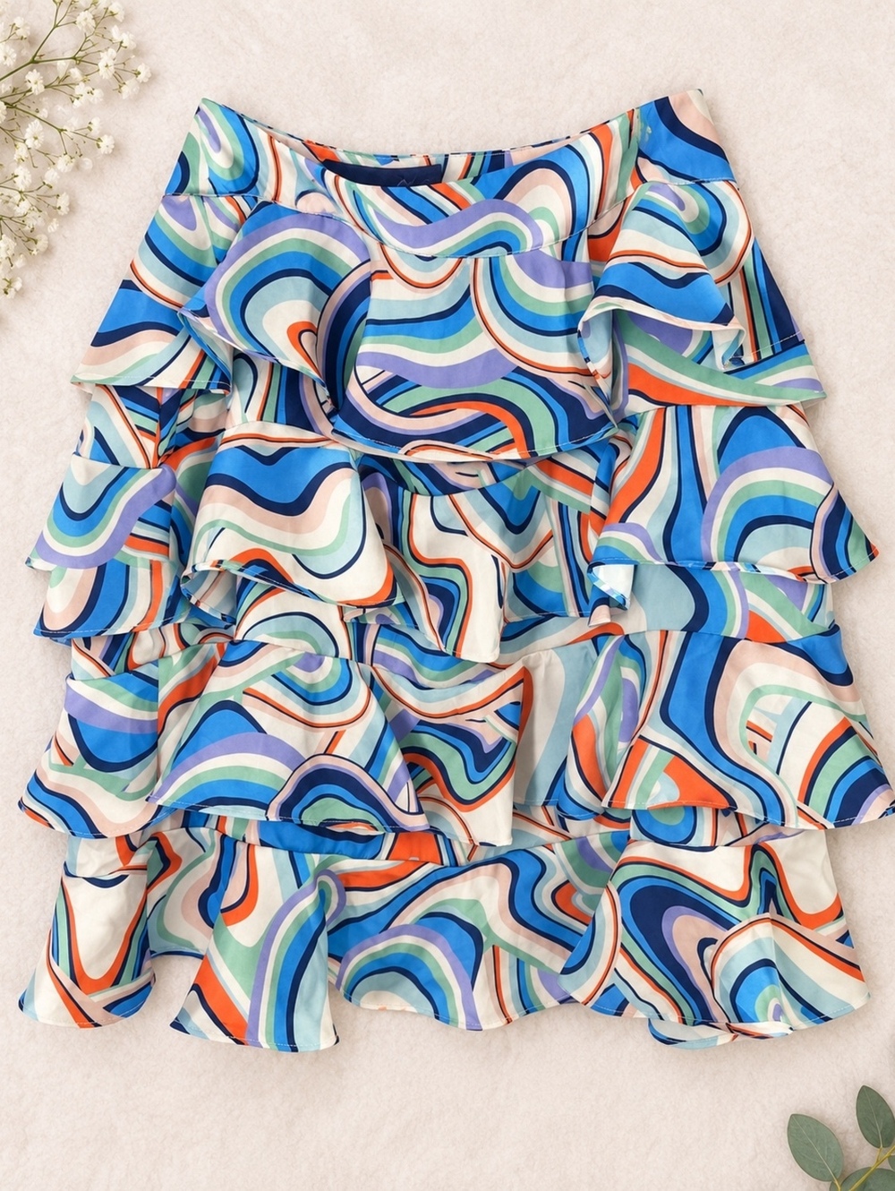 Kendall + Kylie Ruffled Multicolor Skirt Large Abstract Print